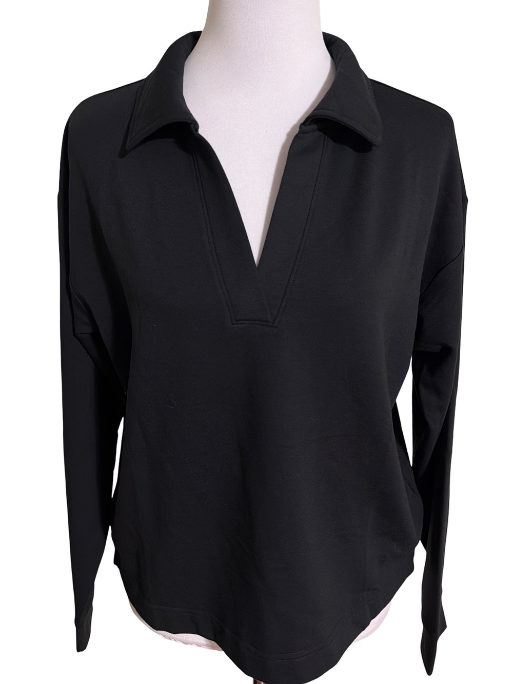 GAP Black Long-Sleeve V-Neck Polo Top